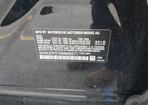 2022 BMW X3 Sdrive30I из США, поврежденный, VIN 5UX43DP01N9M06571